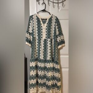 Fig and Flower Cream and Green Midi Dress